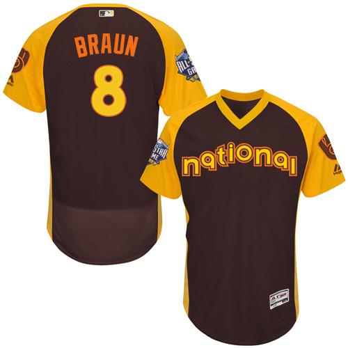 Brewers #8 Ryan Braun Brown Flexbase Authentic Collection 2016 All-Star National League Stitched MLB Jersey - Click Image to Close